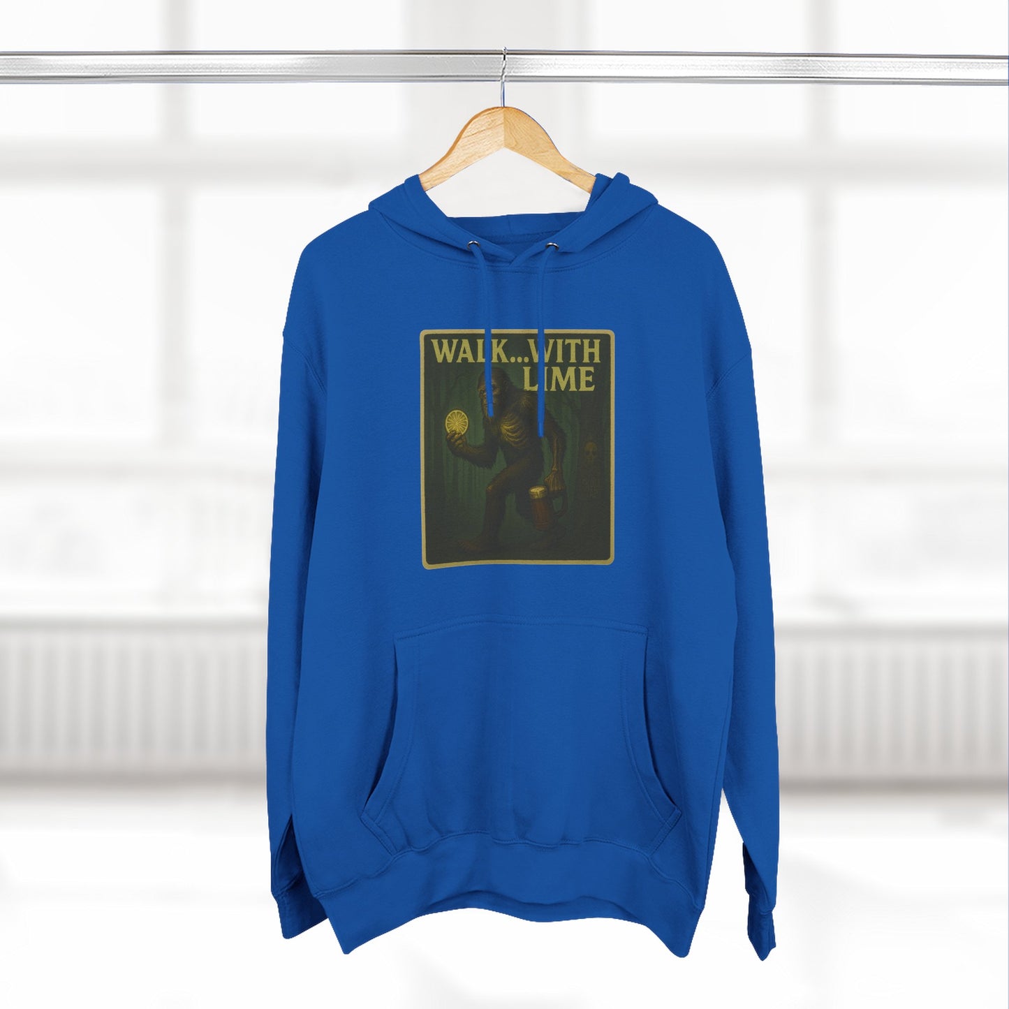 Walk... With lime three panel fleece hoodie- Sasquatch cut