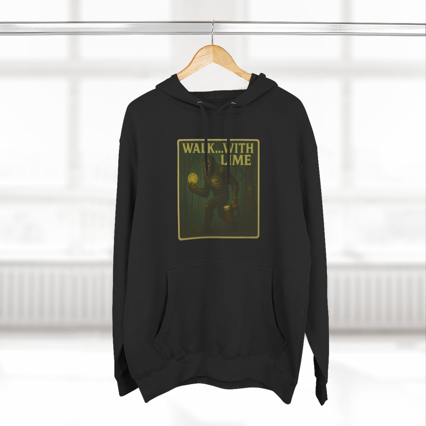 Walk... With lime three panel fleece hoodie- Sasquatch cut