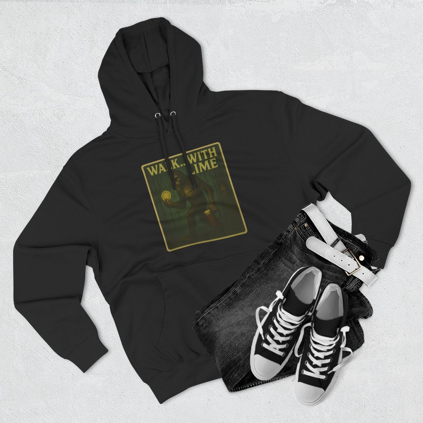 Walk... With lime three panel fleece hoodie- Sasquatch cut