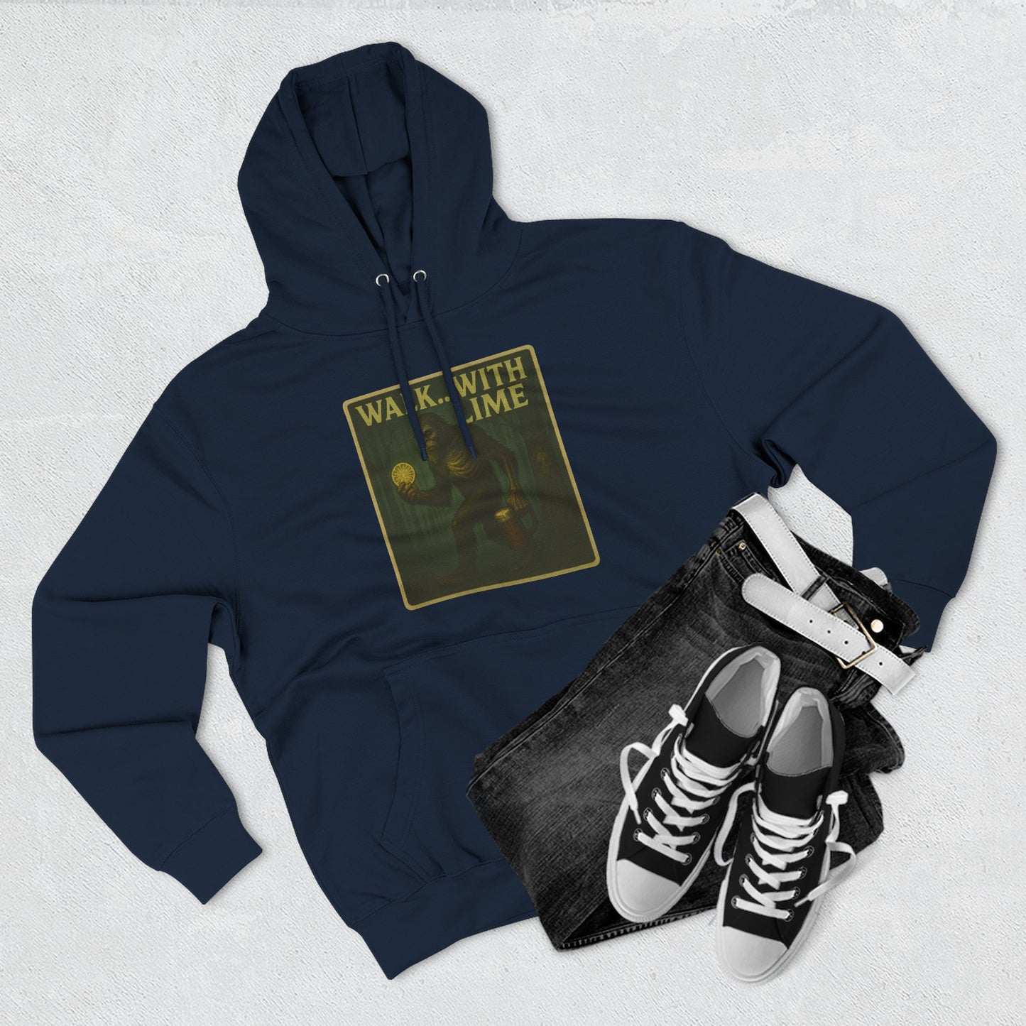 Walk... With lime three panel fleece hoodie- Sasquatch cut