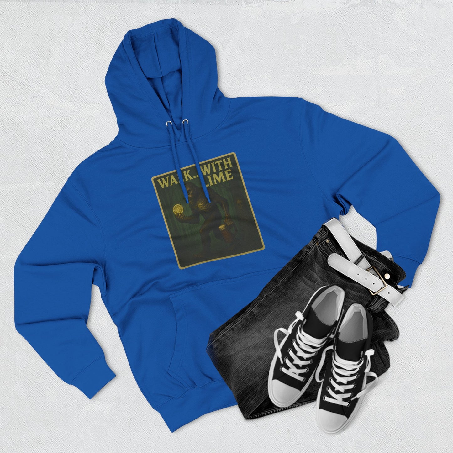 Walk... With lime three panel fleece hoodie- Sasquatch cut