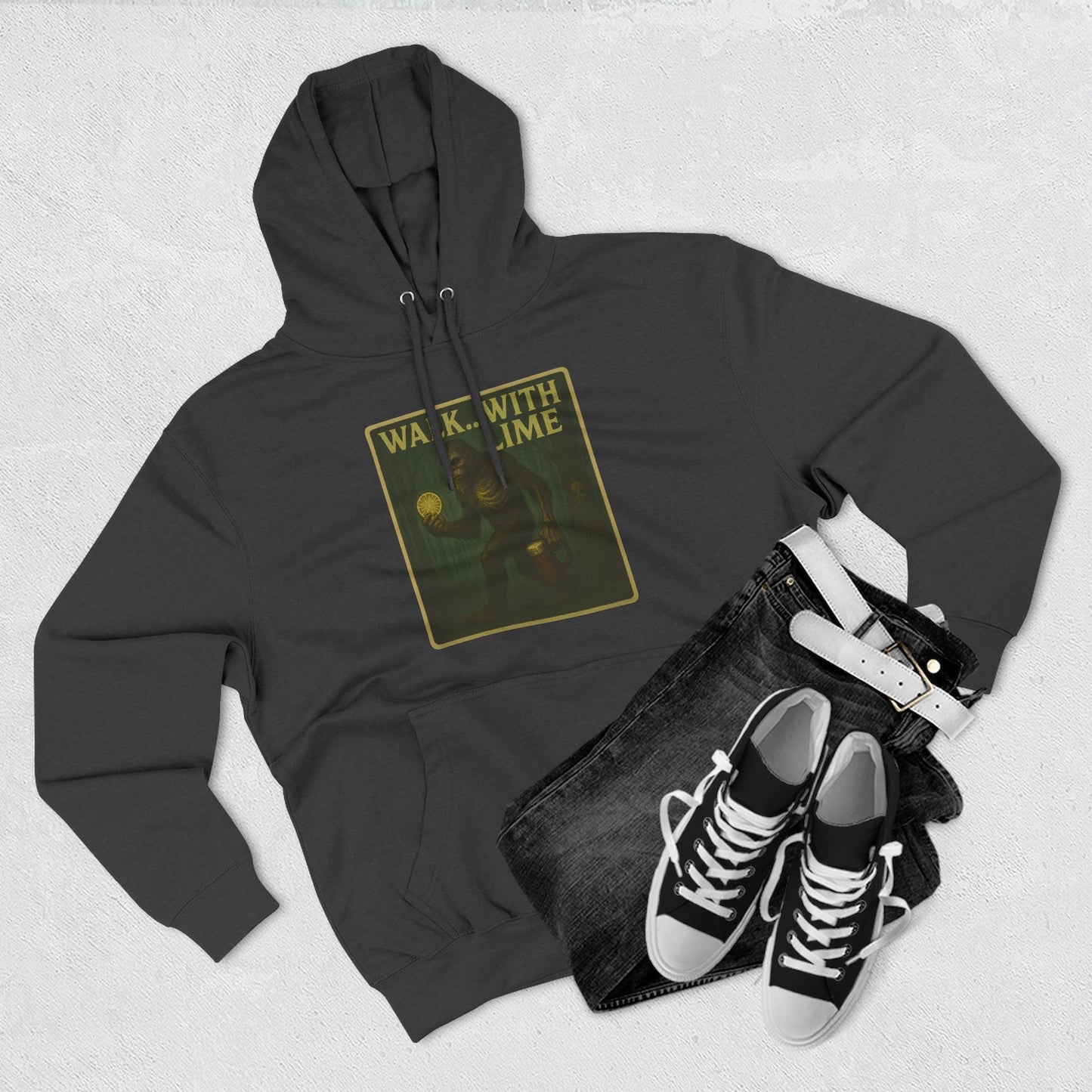 Walk... With lime three panel fleece hoodie- Sasquatch cut