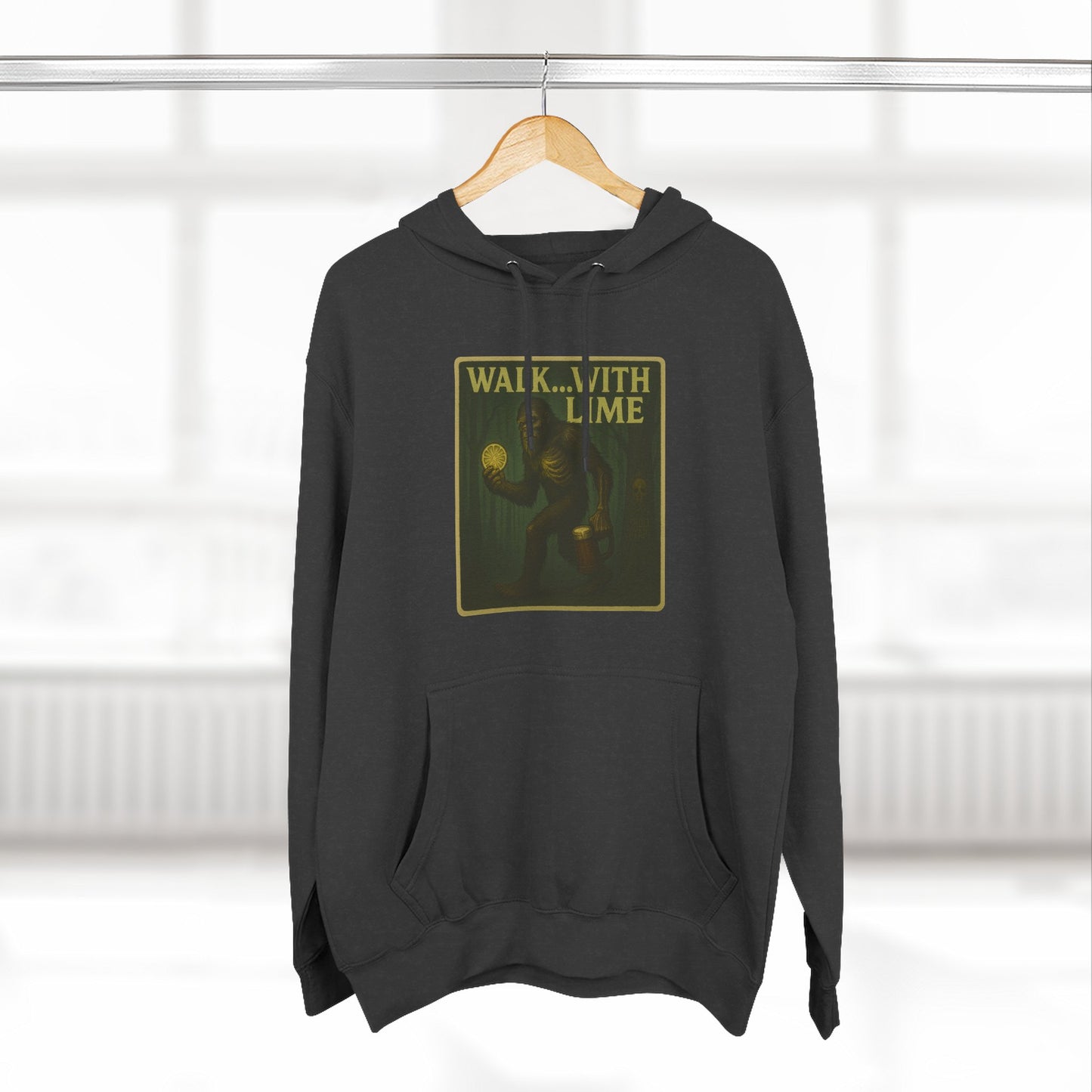 Walk... With lime three panel fleece hoodie- Sasquatch cut