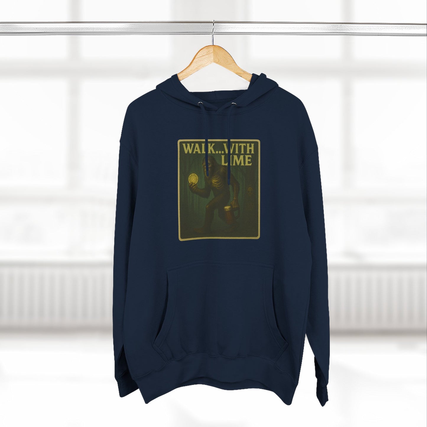 Walk... With lime three panel fleece hoodie- Sasquatch cut