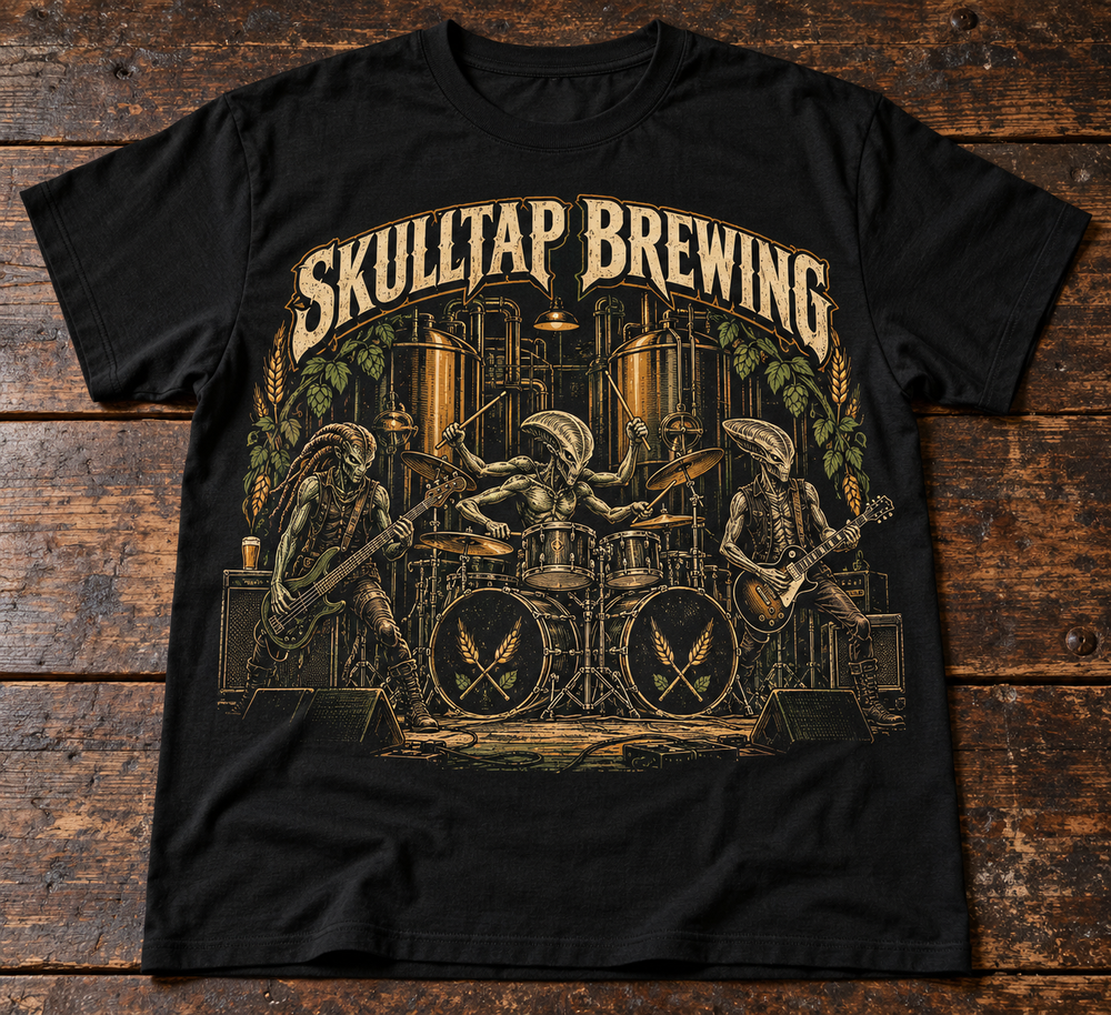 Brewhouse Headliners alien rock band tee design concept
